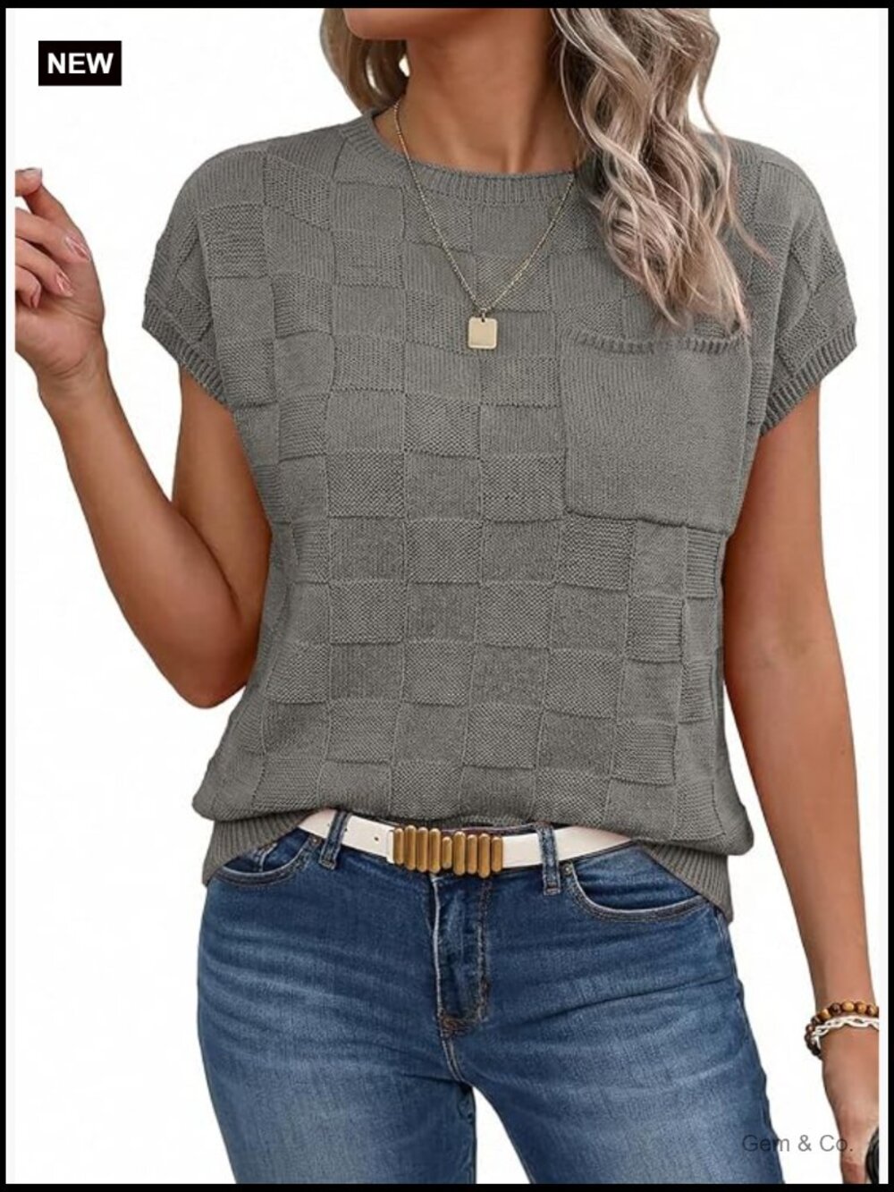 Womens Casual Crewneck Short Sleeve Knit Sweater Vest Summer Top